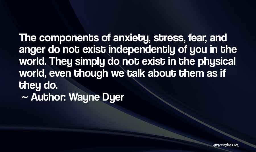 Wayne Dyer Quotes: The Components Of Anxiety, Stress, Fear, And Anger Do Not Exist Independently Of You In The World. They Simply Do