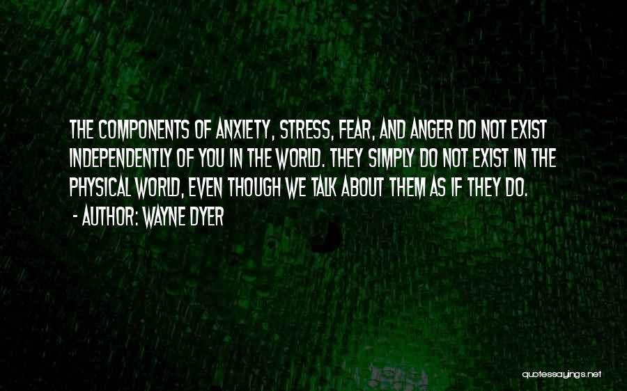 Wayne Dyer Quotes: The Components Of Anxiety, Stress, Fear, And Anger Do Not Exist Independently Of You In The World. They Simply Do