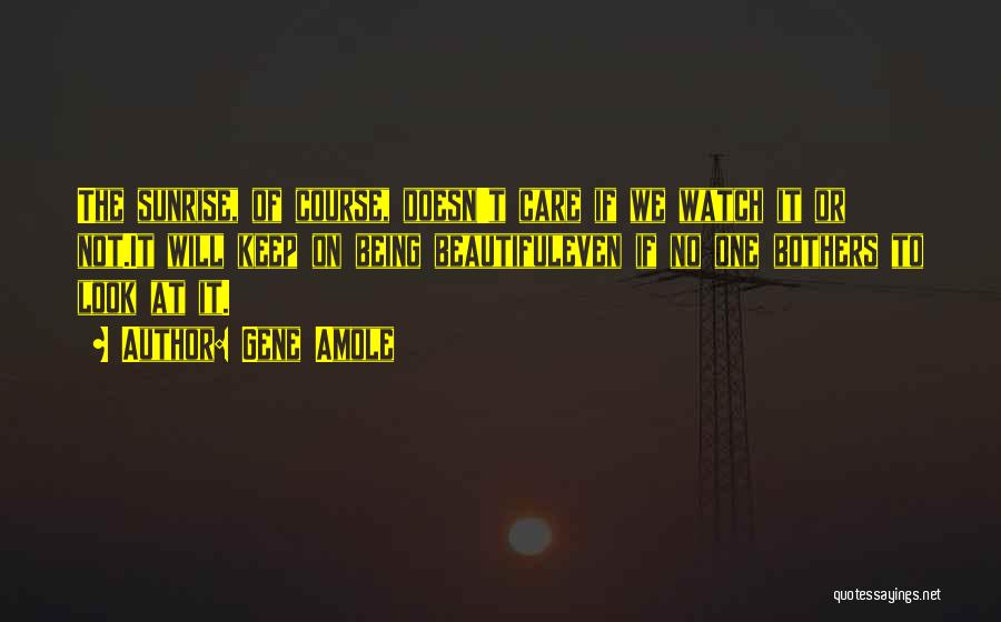 Gene Amole Quotes: The Sunrise, Of Course, Doesn't Care If We Watch It Or Not.it Will Keep On Being Beautifuleven If No One