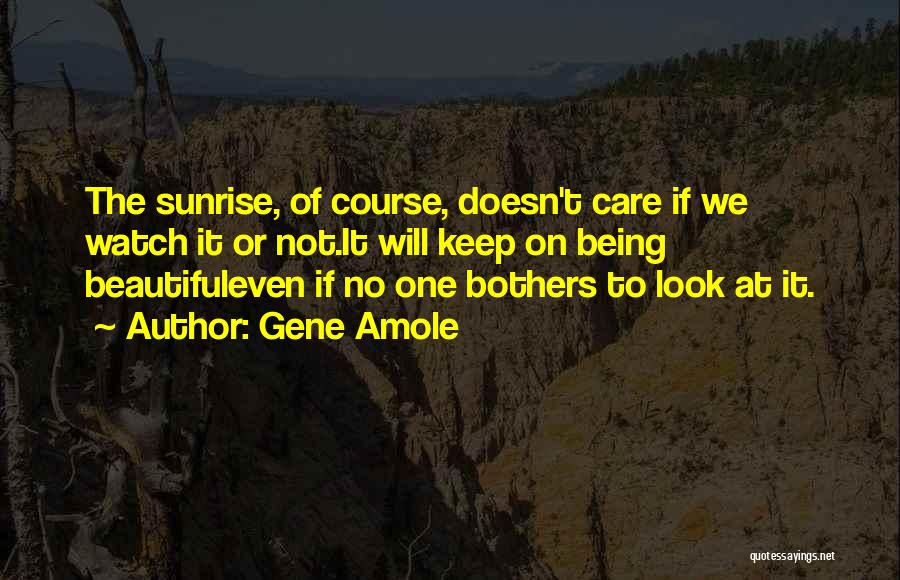 Gene Amole Quotes: The Sunrise, Of Course, Doesn't Care If We Watch It Or Not.it Will Keep On Being Beautifuleven If No One