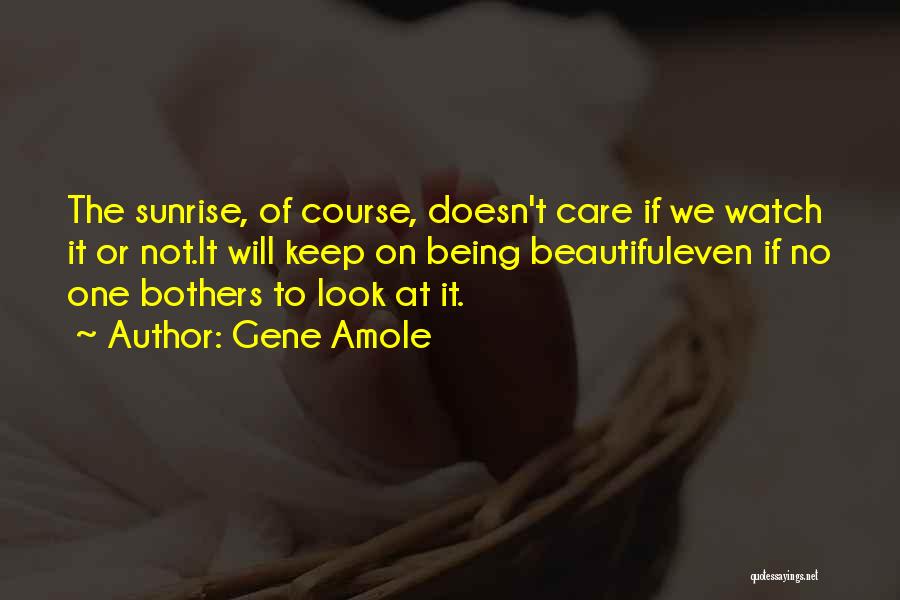 Gene Amole Quotes: The Sunrise, Of Course, Doesn't Care If We Watch It Or Not.it Will Keep On Being Beautifuleven If No One