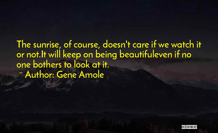 Gene Amole Quotes: The Sunrise, Of Course, Doesn't Care If We Watch It Or Not.it Will Keep On Being Beautifuleven If No One