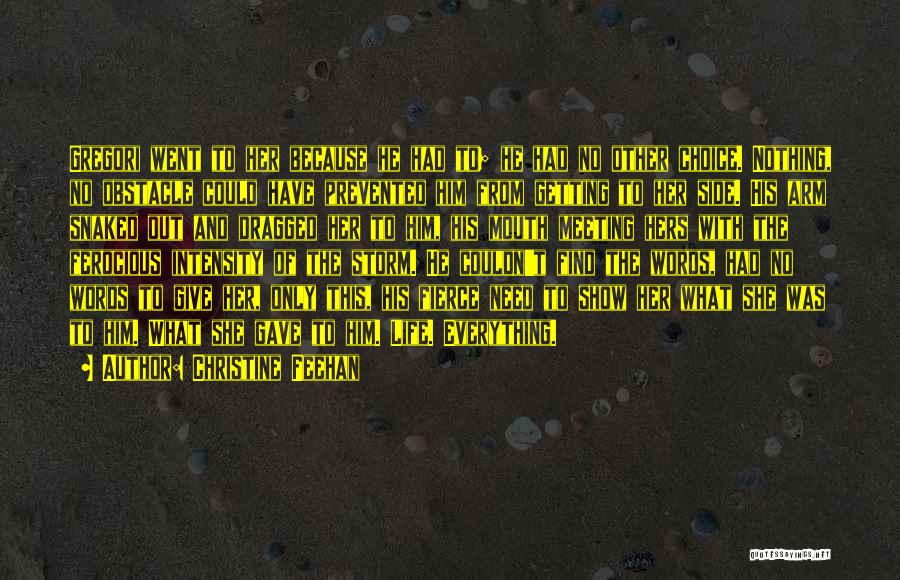 Christine Feehan Quotes: Gregori Went To Her Because He Had To; He Had No Other Choice. Nothing, No Obstacle Could Have Prevented Him