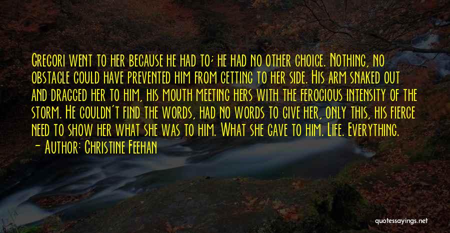 Christine Feehan Quotes: Gregori Went To Her Because He Had To; He Had No Other Choice. Nothing, No Obstacle Could Have Prevented Him