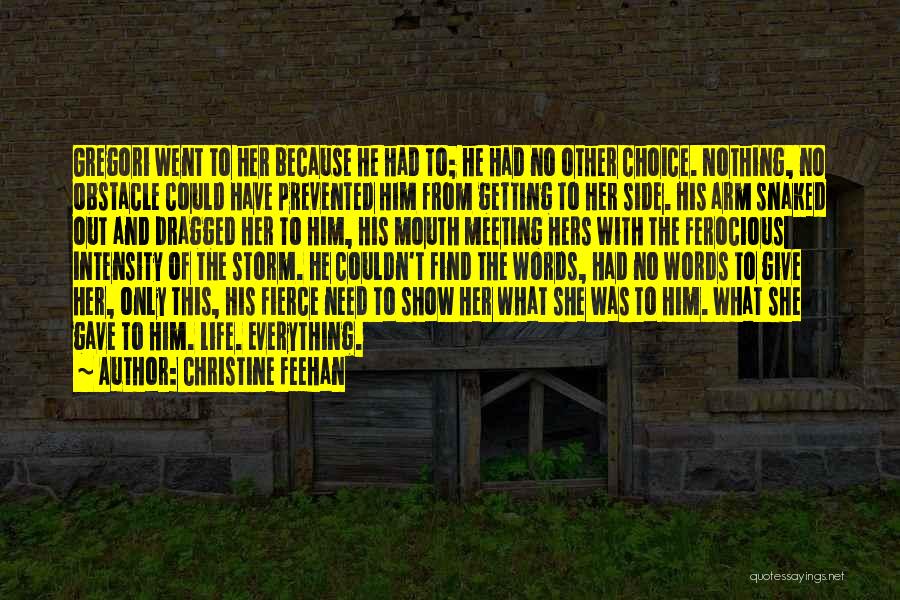 Christine Feehan Quotes: Gregori Went To Her Because He Had To; He Had No Other Choice. Nothing, No Obstacle Could Have Prevented Him