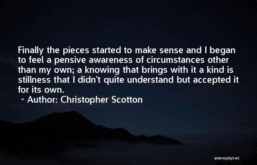 Christopher Scotton Quotes: Finally The Pieces Started To Make Sense And I Began To Feel A Pensive Awareness Of Circumstances Other Than My