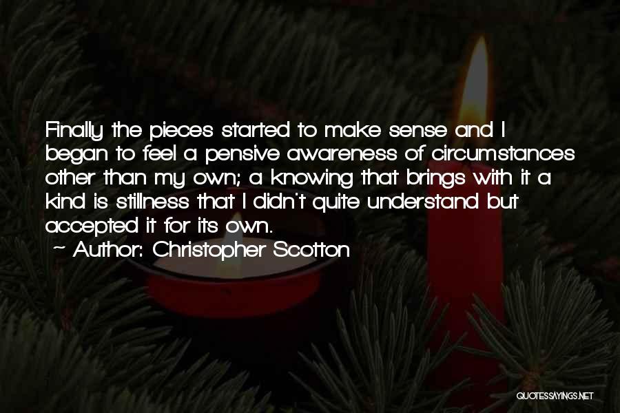 Christopher Scotton Quotes: Finally The Pieces Started To Make Sense And I Began To Feel A Pensive Awareness Of Circumstances Other Than My