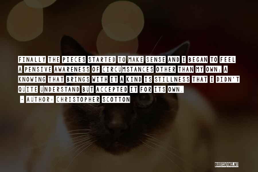 Christopher Scotton Quotes: Finally The Pieces Started To Make Sense And I Began To Feel A Pensive Awareness Of Circumstances Other Than My