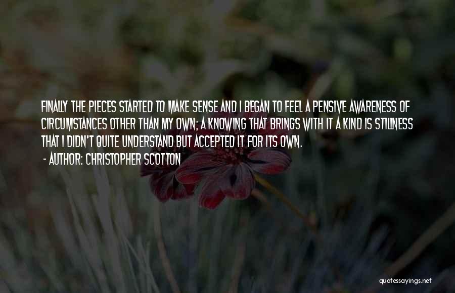 Christopher Scotton Quotes: Finally The Pieces Started To Make Sense And I Began To Feel A Pensive Awareness Of Circumstances Other Than My