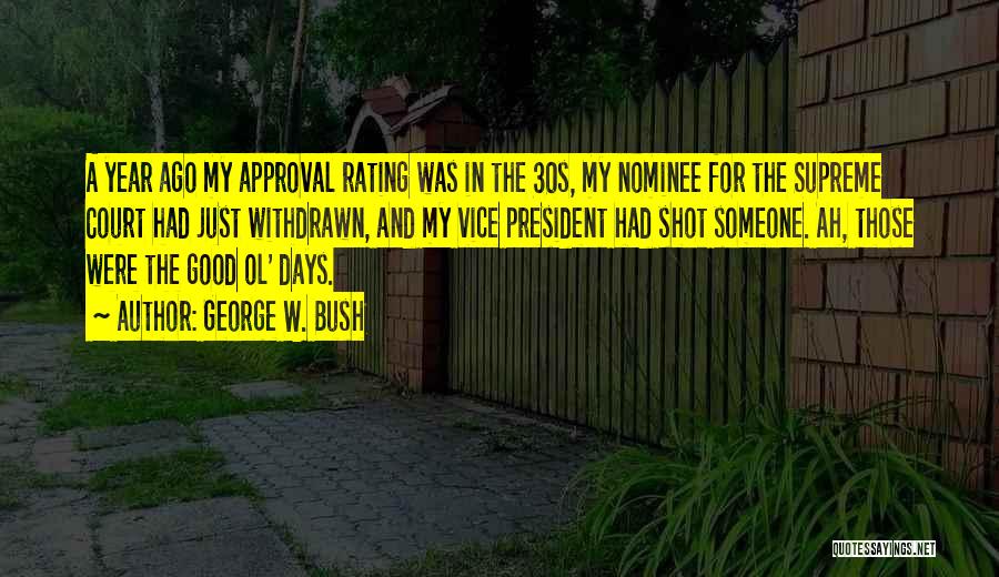 George W. Bush Quotes: A Year Ago My Approval Rating Was In The 30s, My Nominee For The Supreme Court Had Just Withdrawn, And