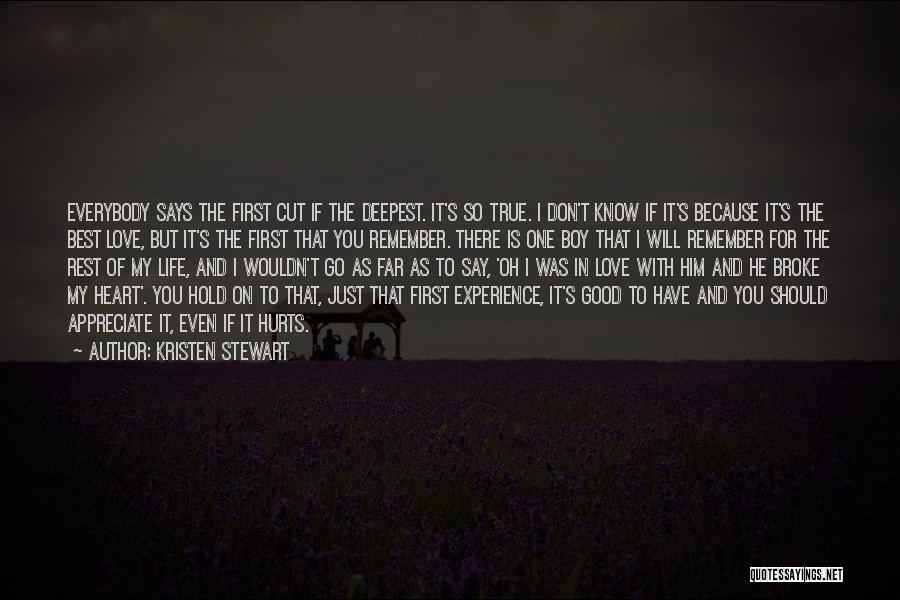 Kristen Stewart Quotes: Everybody Says The First Cut If The Deepest. It's So True. I Don't Know If It's Because It's The Best