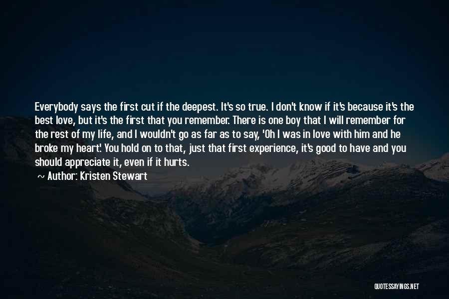 Kristen Stewart Quotes: Everybody Says The First Cut If The Deepest. It's So True. I Don't Know If It's Because It's The Best