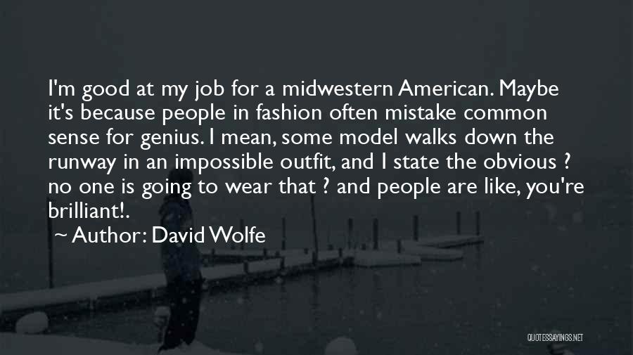 David Wolfe Quotes: I'm Good At My Job For A Midwestern American. Maybe It's Because People In Fashion Often Mistake Common Sense For