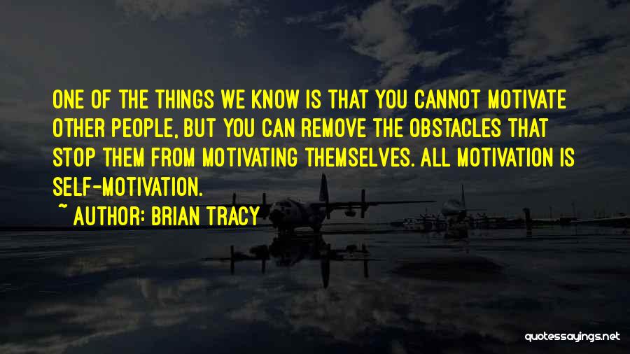 Brian Tracy Quotes: One Of The Things We Know Is That You Cannot Motivate Other People, But You Can Remove The Obstacles That