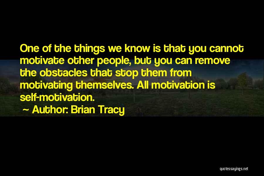 Brian Tracy Quotes: One Of The Things We Know Is That You Cannot Motivate Other People, But You Can Remove The Obstacles That