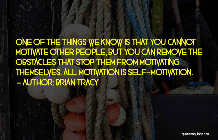 Brian Tracy Quotes: One Of The Things We Know Is That You Cannot Motivate Other People, But You Can Remove The Obstacles That