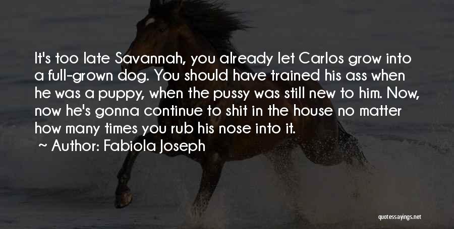 Fabiola Joseph Quotes: It's Too Late Savannah, You Already Let Carlos Grow Into A Full-grown Dog. You Should Have Trained His Ass When