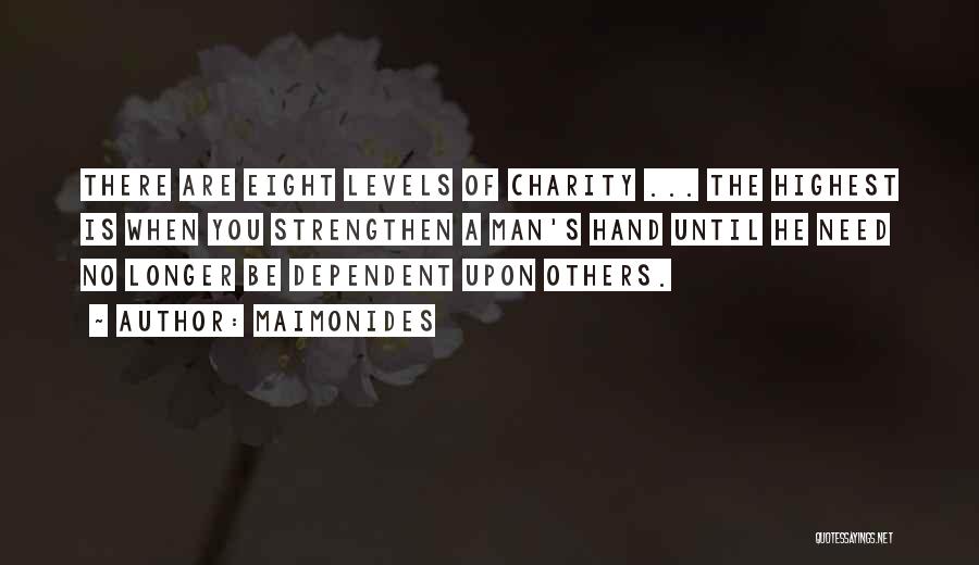 Maimonides Quotes: There Are Eight Levels Of Charity ... The Highest Is When You Strengthen A Man's Hand Until He Need No