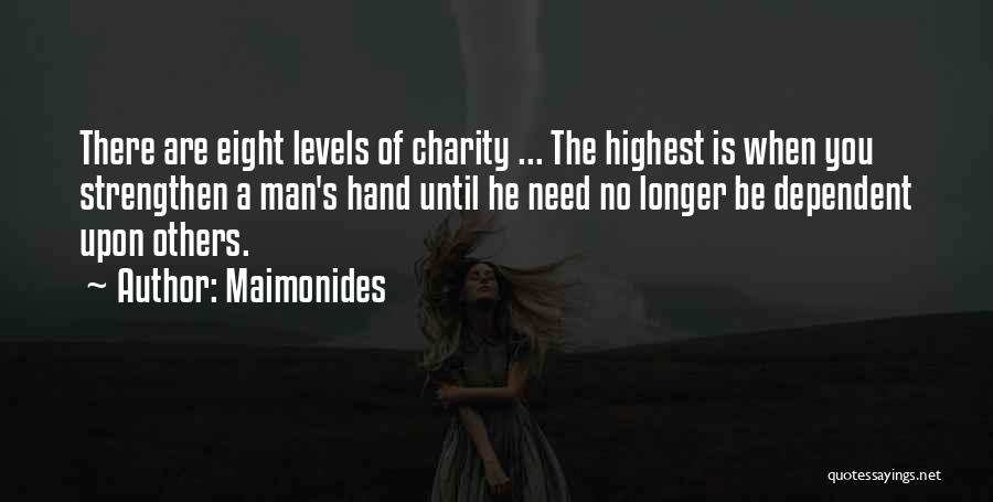 Maimonides Quotes: There Are Eight Levels Of Charity ... The Highest Is When You Strengthen A Man's Hand Until He Need No