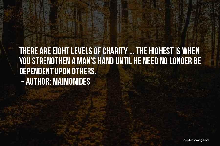 Maimonides Quotes: There Are Eight Levels Of Charity ... The Highest Is When You Strengthen A Man's Hand Until He Need No