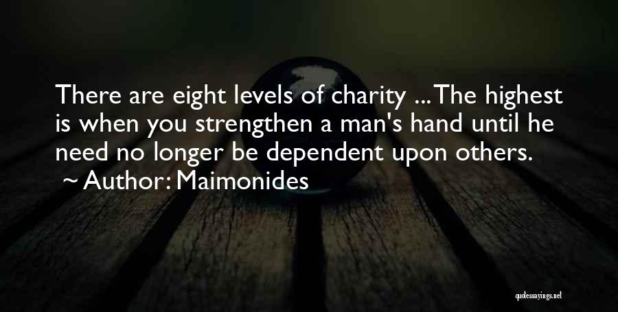 Maimonides Quotes: There Are Eight Levels Of Charity ... The Highest Is When You Strengthen A Man's Hand Until He Need No
