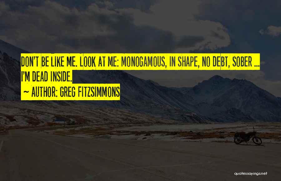 Greg Fitzsimmons Quotes: Don't Be Like Me. Look At Me: Monogamous, In Shape, No Debt, Sober ... I'm Dead Inside.