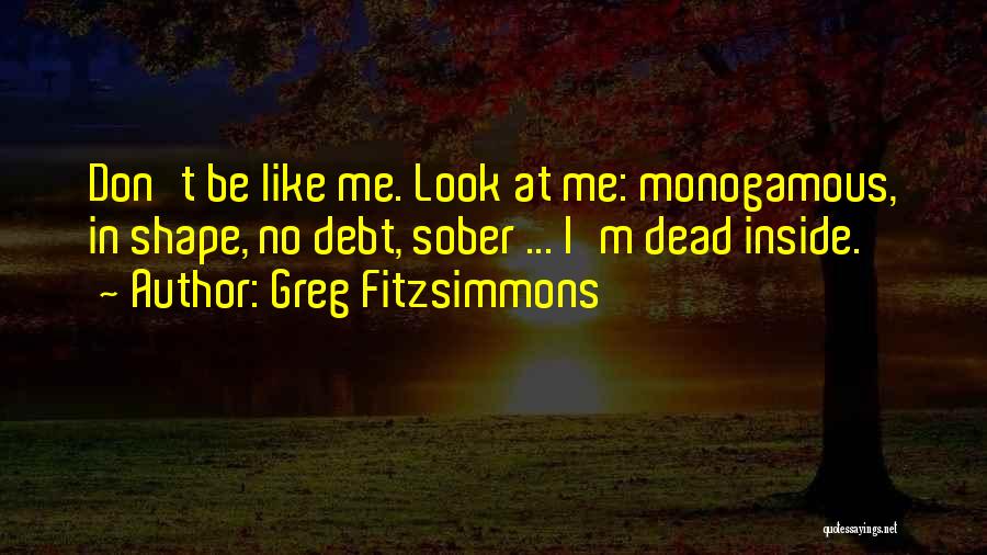 Greg Fitzsimmons Quotes: Don't Be Like Me. Look At Me: Monogamous, In Shape, No Debt, Sober ... I'm Dead Inside.