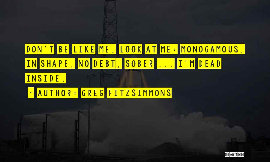 Greg Fitzsimmons Quotes: Don't Be Like Me. Look At Me: Monogamous, In Shape, No Debt, Sober ... I'm Dead Inside.