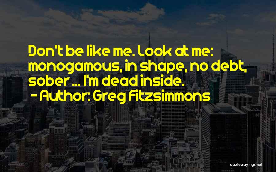 Greg Fitzsimmons Quotes: Don't Be Like Me. Look At Me: Monogamous, In Shape, No Debt, Sober ... I'm Dead Inside.