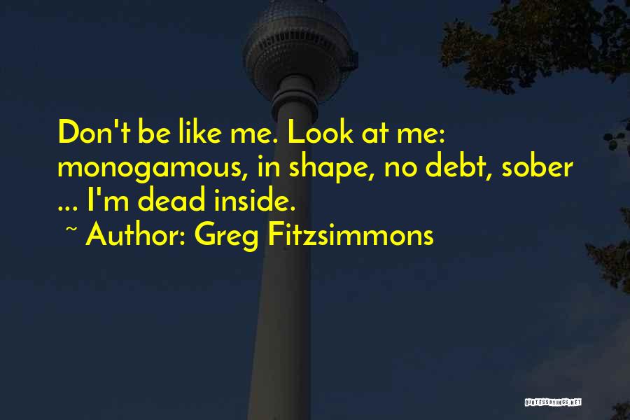 Greg Fitzsimmons Quotes: Don't Be Like Me. Look At Me: Monogamous, In Shape, No Debt, Sober ... I'm Dead Inside.