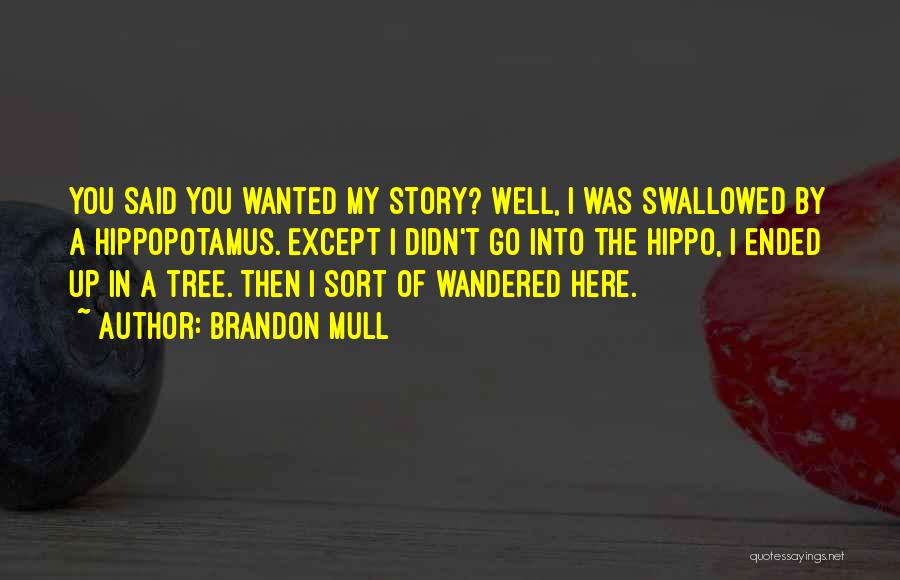 Brandon Mull Quotes: You Said You Wanted My Story? Well, I Was Swallowed By A Hippopotamus. Except I Didn't Go Into The Hippo,