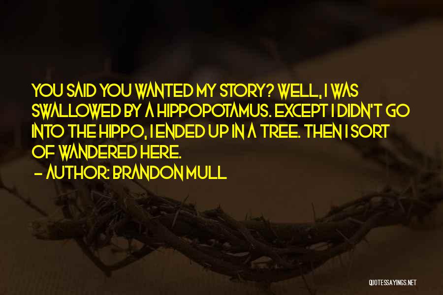 Brandon Mull Quotes: You Said You Wanted My Story? Well, I Was Swallowed By A Hippopotamus. Except I Didn't Go Into The Hippo,