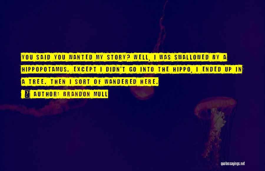 Brandon Mull Quotes: You Said You Wanted My Story? Well, I Was Swallowed By A Hippopotamus. Except I Didn't Go Into The Hippo,