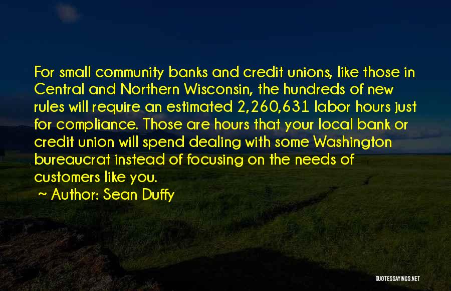 Sean Duffy Quotes: For Small Community Banks And Credit Unions, Like Those In Central And Northern Wisconsin, The Hundreds Of New Rules Will