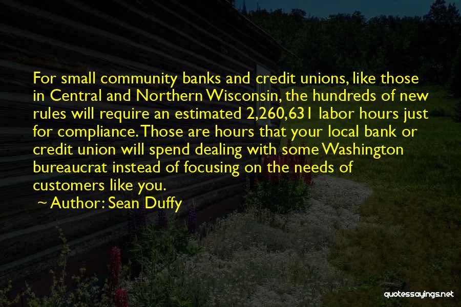 Sean Duffy Quotes: For Small Community Banks And Credit Unions, Like Those In Central And Northern Wisconsin, The Hundreds Of New Rules Will
