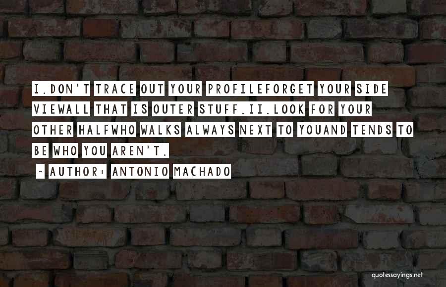 Antonio Machado Quotes: I.don't Trace Out Your Profileforget Your Side Viewall That Is Outer Stuff.ii.look For Your Other Halfwho Walks Always Next To