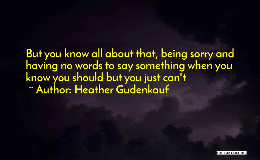 Heather Gudenkauf Quotes: But You Know All About That, Being Sorry And Having No Words To Say Something When You Know You Should