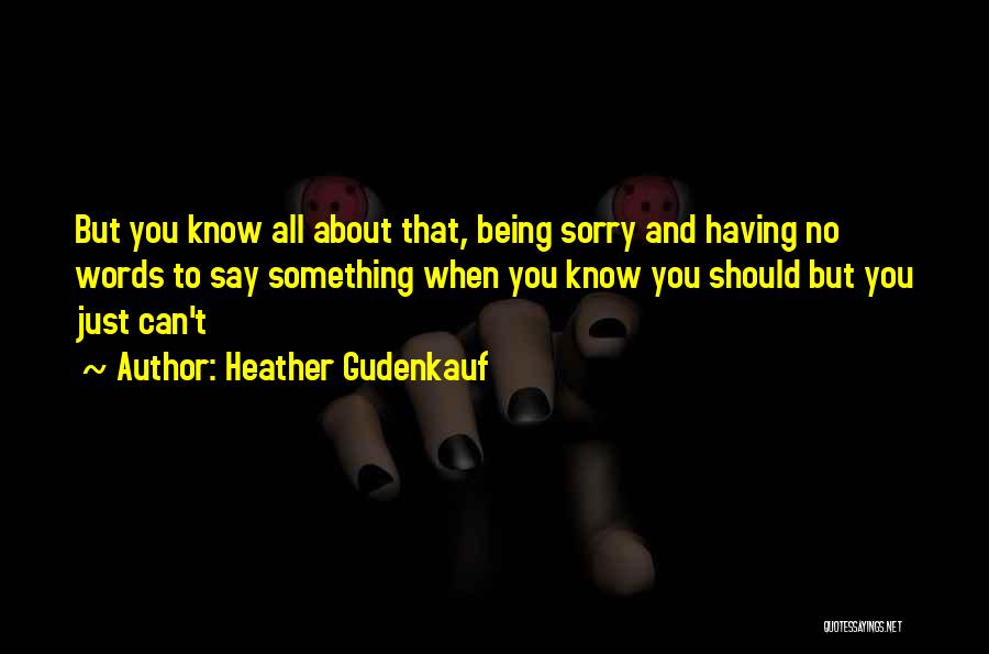 Heather Gudenkauf Quotes: But You Know All About That, Being Sorry And Having No Words To Say Something When You Know You Should