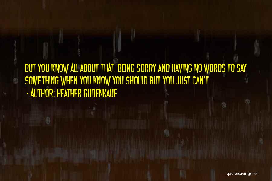 Heather Gudenkauf Quotes: But You Know All About That, Being Sorry And Having No Words To Say Something When You Know You Should