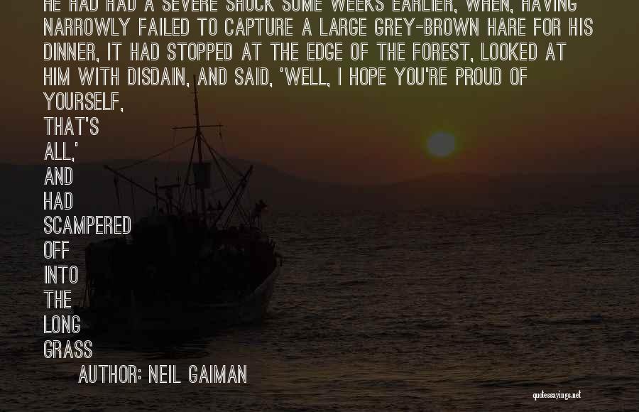 Neil Gaiman Quotes: He Had Had A Severe Shock Some Weeks Earlier, When, Having Narrowly Failed To Capture A Large Grey-brown Hare For
