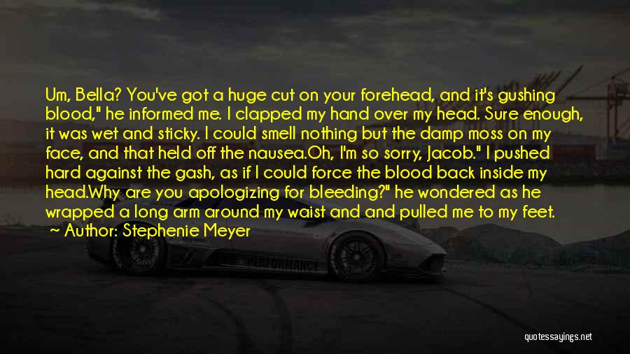 Stephenie Meyer Quotes: Um, Bella? You've Got A Huge Cut On Your Forehead, And It's Gushing Blood, He Informed Me. I Clapped My