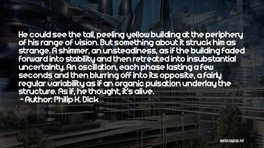 Philip K. Dick Quotes: He Could See The Tall, Peeling Yellow Building At The Periphery Of His Range Of Vision. But Something About It