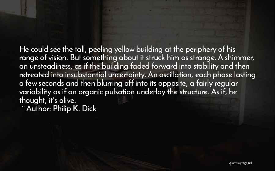 Philip K. Dick Quotes: He Could See The Tall, Peeling Yellow Building At The Periphery Of His Range Of Vision. But Something About It