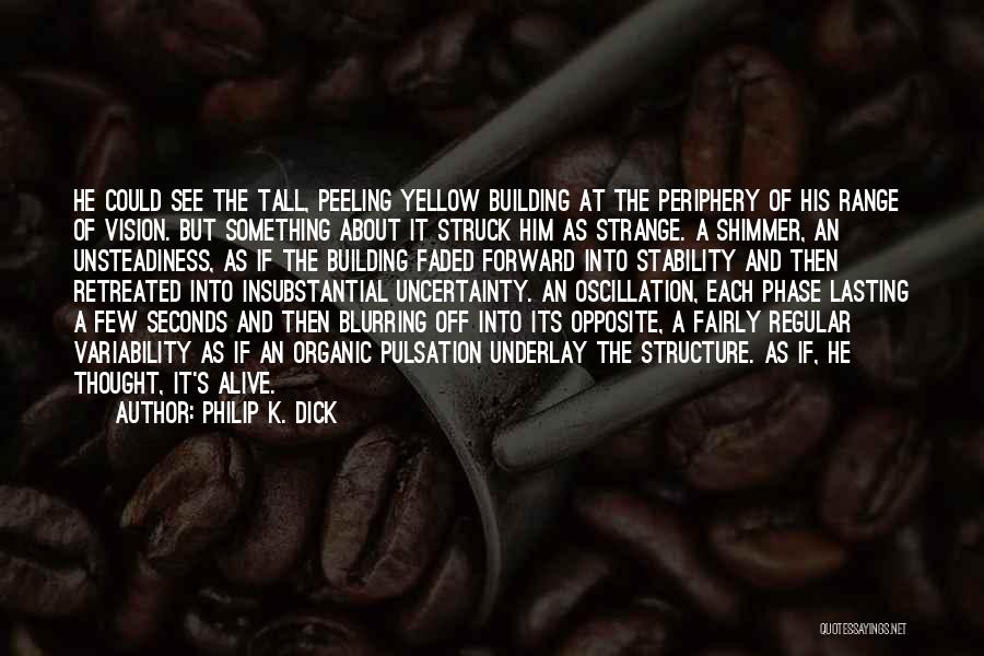 Philip K. Dick Quotes: He Could See The Tall, Peeling Yellow Building At The Periphery Of His Range Of Vision. But Something About It