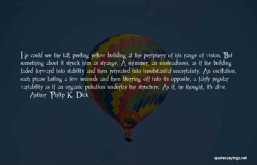 Philip K. Dick Quotes: He Could See The Tall, Peeling Yellow Building At The Periphery Of His Range Of Vision. But Something About It