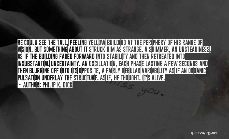 Philip K. Dick Quotes: He Could See The Tall, Peeling Yellow Building At The Periphery Of His Range Of Vision. But Something About It