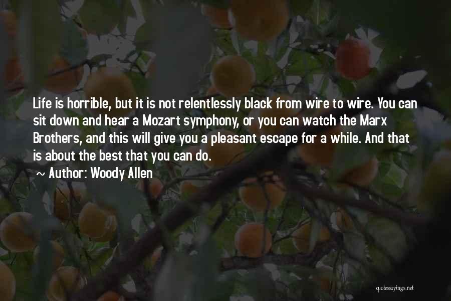 Woody Allen Quotes: Life Is Horrible, But It Is Not Relentlessly Black From Wire To Wire. You Can Sit Down And Hear A