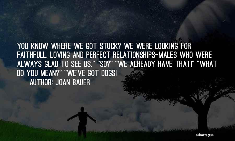 Joan Bauer Quotes: You Know Where We Got Stuck? We Were Looking For Faithfull, Loving And Perfect Relationships-males Who Were Always Glad To