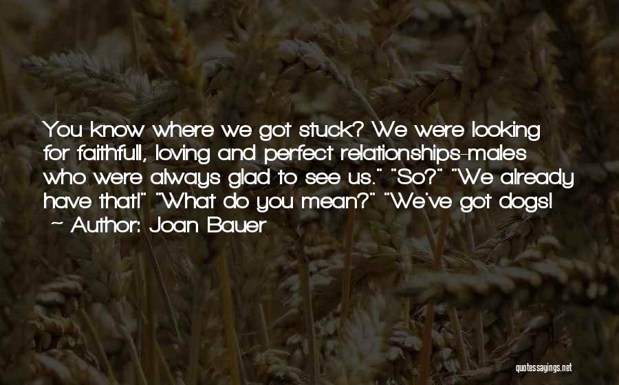 Joan Bauer Quotes: You Know Where We Got Stuck? We Were Looking For Faithfull, Loving And Perfect Relationships-males Who Were Always Glad To