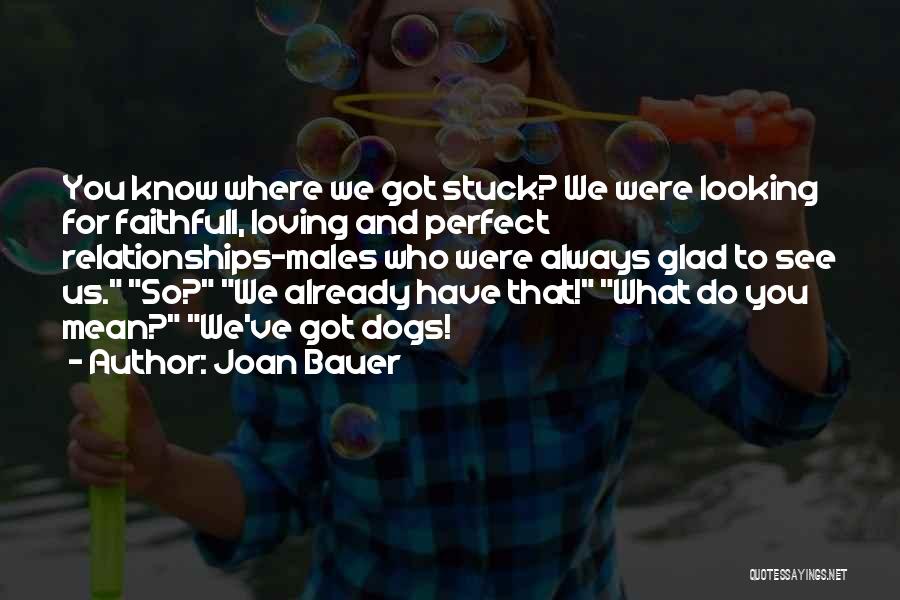 Joan Bauer Quotes: You Know Where We Got Stuck? We Were Looking For Faithfull, Loving And Perfect Relationships-males Who Were Always Glad To